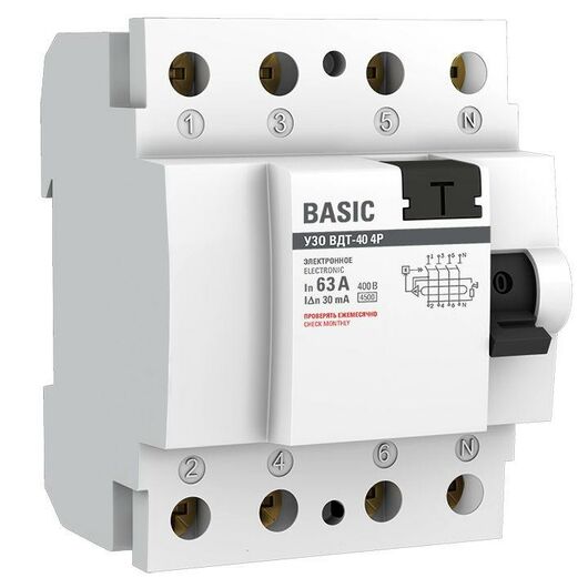 Выключатель дифференциального тока (УЗО) 4п 63А 30мА тип AC Basic электрон.EKF elcb-4-63-30e-sim, изображение 3 • Купить по низкой цене в интернет-магазине СМЭК