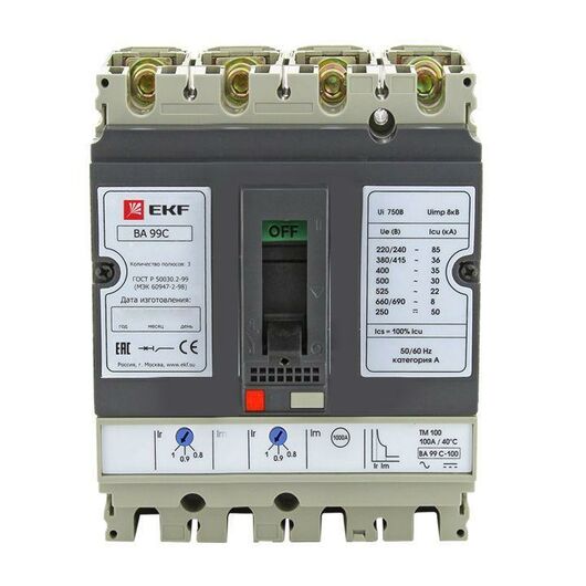 Выключатель автоматический 4п (3P+N) 100/63А 36кА ВА-99C Compact NS PROxima EKF mccb99C-100-63+N • Купить по низкой цене в интернет-магазине СМЭК