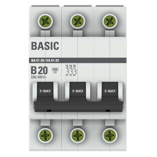 Выключатель автоматический модульный 3п B 20А 4.5кА ВА 47-29 Basic EKF mcb4729-3-20-B, изображение 3 • Купить по низкой цене в интернет-магазине СМЭК