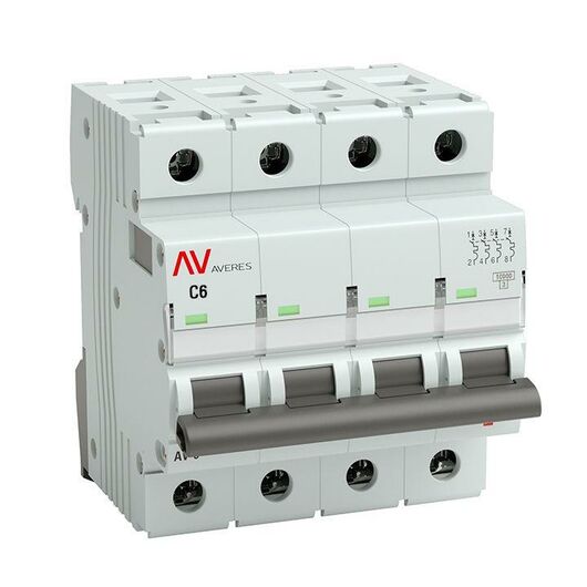 Выключатель автоматический модульный 4п C 6А 10кА AV-10 AVERES EKF mcb10-4-06C-av, изображение 2 • Купить по низкой цене в интернет-магазине СМЭК