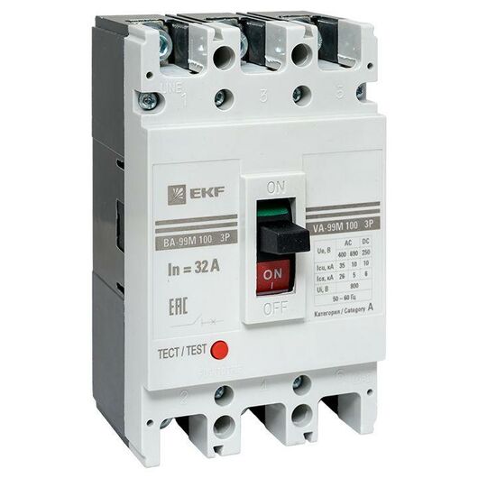 Выключатель автоматический 3п 100/32А 35кА ВА-99М PROxima EKF mccb99-100-32m, изображение 2 • Купить по низкой цене в интернет-магазине СМЭК