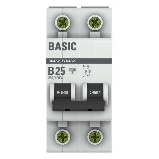 Выключатель автоматический модульный 2п B 25А 4.5кА ВА 47-29 Basic EKF mcb4729-2-25-B, изображение 3 • Купить по низкой цене в интернет-магазине СМЭК