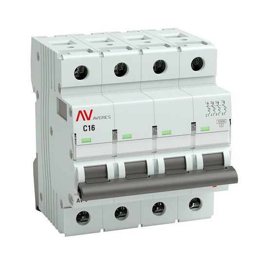 Выключатель автоматический модульный 4п C 16А 10кА AV-10 AVERES EKF mcb10-4-16C-av, изображение 2 • Купить по низкой цене в интернет-магазине СМЭК
