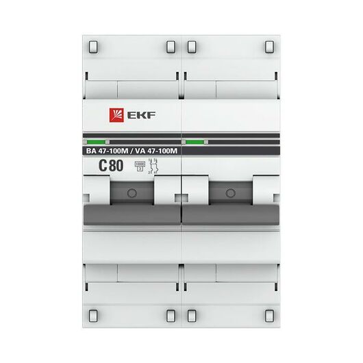 Выключатель автоматический модульный 2п C 80А 10кА ВА 47-100M электромагнит. расцеп. PROxima EKF mcb47100m-2-80C-pro, изображение 4 • Купить по низкой цене в интернет-магазине СМЭК