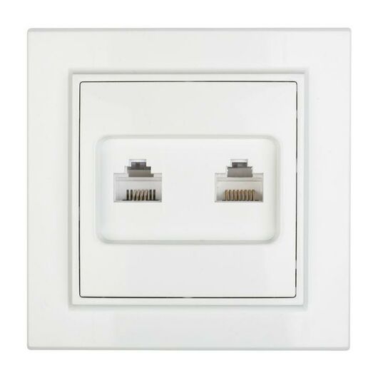 Розетка компьютерная + телефонная 2-м СП Минск RJ45 + Phone бел. Basic EKF ERK00-135-10, изображение 2 • Купить по низкой цене в интернет-магазине СМЭК