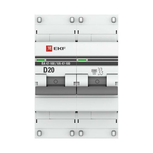 Выключатель автоматический модульный 2п D 20А 10кА ВА 47-100 PROxima EKF mcb47100-2-20D-pro, изображение 4 • Купить по низкой цене в интернет-магазине СМЭК