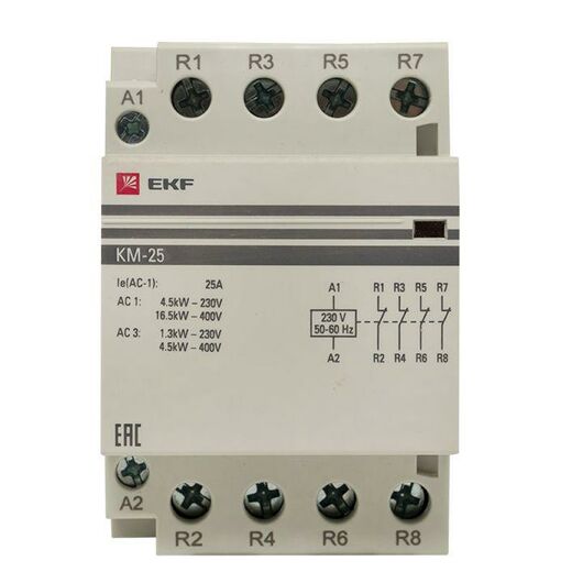 Контактор модульный КМ 25А 4NC (3 мод.) PROxima EKF km-3-25-04, изображение 6 • Купить по низкой цене в интернет-магазине СМЭК