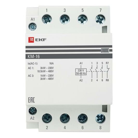 Контактор модульный КМ 16А 2NО+2NC (3 мод.) PROxima EKF km-3-16-22 • Купить по низкой цене в интернет-магазине СМЭК