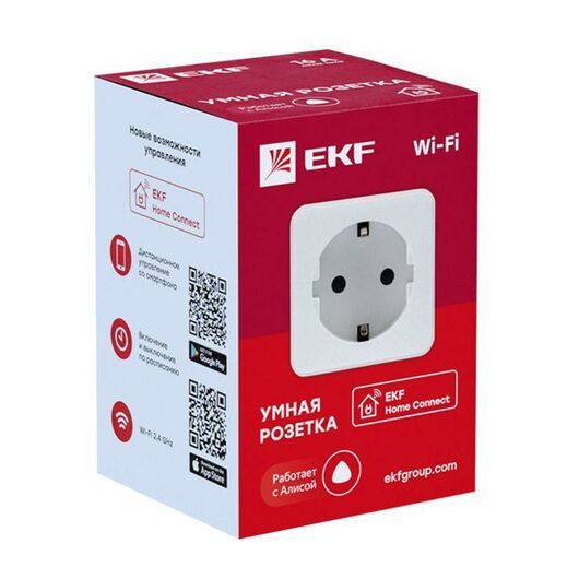 Розетка умная Wi-Fi 1-м 16А IP20 бел. Connect EKF RCS-1-WF, изображение 2 • Купить по низкой цене в интернет-магазине СМЭК