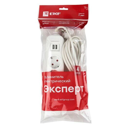 Удлинитель 4х5м 16А IP20 Эксперт 3.5кВт 2хUSB 2.1А ПВС 3х1 PROxima EKF UBA16-2USB-4-05i, изображение 4 • Купить по низкой цене в интернет-магазине СМЭК