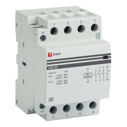 Контактор модульный КМ 25А 4NC (3 мод.) PROxima EKF km-3-25-04, изображение 3 • Купить по низкой цене в интернет-магазине СМЭК