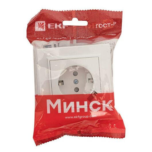 Розетка 1-м СП Минск 16А IP20 с заземл. защ. шторки с заряд. устройством USB 1А бел. EKF ERR16-028-100-USB • Купить по низкой цене в интернет-магазине СМЭК