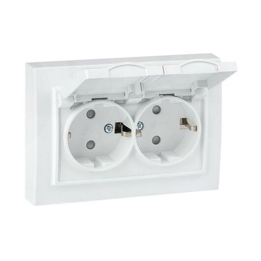 Розетка 2-м СП Минск 16А IP44 с заземл. защ. шторки с крышкой бел. EKF ERR16-129-200-44, изображение 3 • Купить по низкой цене в интернет-магазине СМЭК