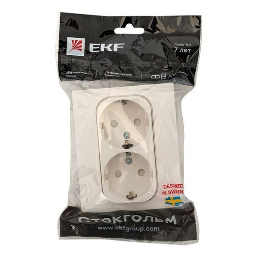 Розетка 2-м СП Стокгольм 16А IP20 с заземл. защ. шторки бел. PROxima EKF EXR16-128-10, изображение 4 • Купить по низкой цене в интернет-магазине СМЭК