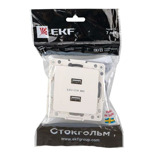 Розетка USB 2-м Стокгольм 2.1А механизм бел. PROxima EKF EYR16-028-10-2USB, изображение 6 • Купить по низкой цене в интернет-магазине СМЭК