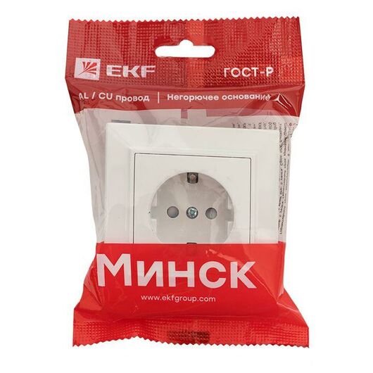 Розетка 1-м СП Минск 16А IP20 с заземл. защ. шторки бел. Basic EKF ERR16-028-100, изображение 5 • Купить по низкой цене в интернет-магазине СМЭК