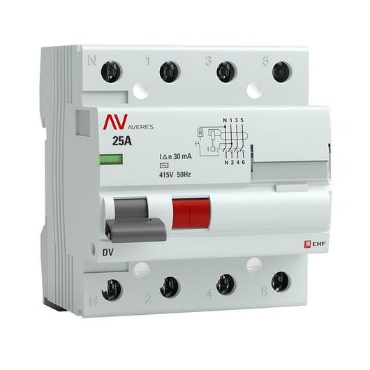 Выключатель дифференциального тока (УЗО) 4п 25А 30мА тип AC DV AVERES EKF rccb-4-25-30-ac-av • Купить по низкой цене в интернет-магазине СМЭК