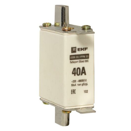 Вставка плавкая ППН-33 100/40А габарит 00C PROxima EKF fus-33/100/40, изображение 3 • Купить по низкой цене в интернет-магазине СМЭК
