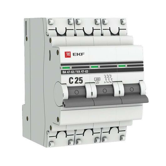 Выключатель автоматический модульный 3п C 25А 4.5кА ВА 47-63 PROxima EKF mcb4763-3-25C-pro, изображение 5 • Купить по низкой цене в интернет-магазине СМЭК