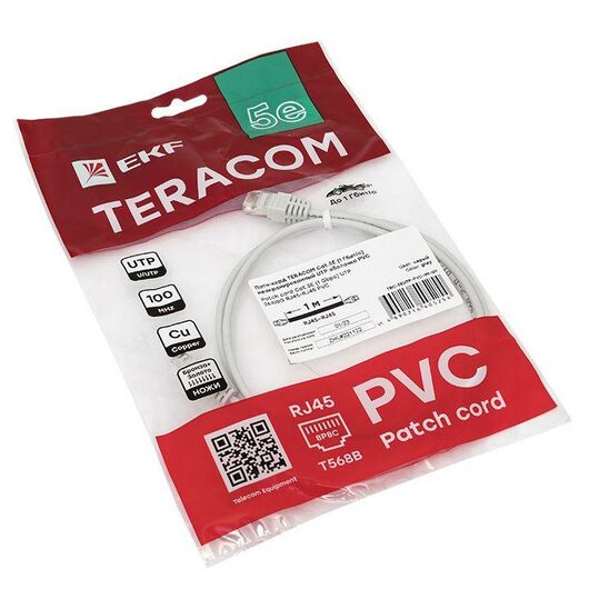 Патч-корд кат.5E UTP неэкранир. PVC 1Гбит/с 1м сер. TERACOM EKF TRC-5EUTP-PVC-1M-GY, изображение 4 • Купить по низкой цене в интернет-магазине СМЭК