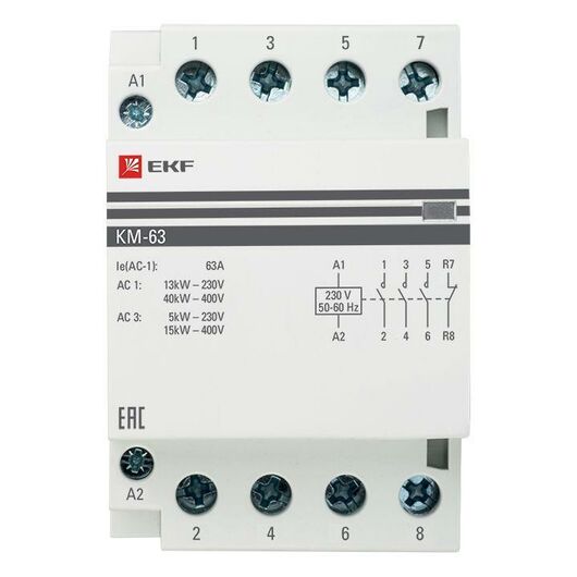 Контактор модульный КМ 63А 3NО+NC (3 мод.) EKF km-3-63-31 • Купить по низкой цене в интернет-магазине СМЭК