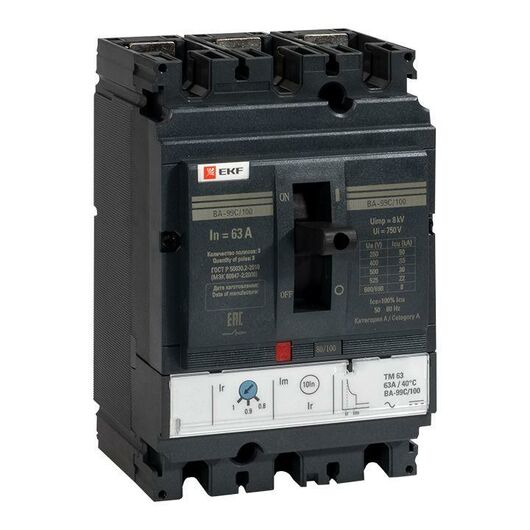 Выключатель автоматический 3п 100/63А 36кА ВА-99C Compact NS PROxima EKF mccb99C-100-63, изображение 6 • Купить по низкой цене в интернет-магазине СМЭК