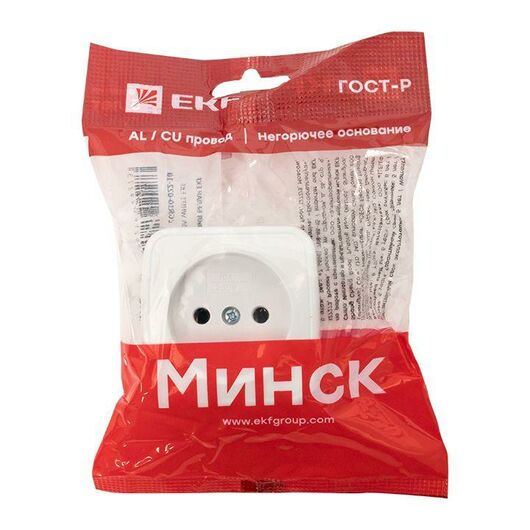 Розетка 1-м ОП Минск 10А IP20 без заземл. бел. Basic EKF EGR10-022-10, изображение 3 • Купить по низкой цене в интернет-магазине СМЭК