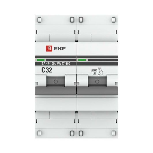 Выключатель автоматический модульный 2п C 32А 10кА ВА 47-100 PROxima EKF mcb47100-2-32C-pro, изображение 4 • Купить по низкой цене в интернет-магазине СМЭК