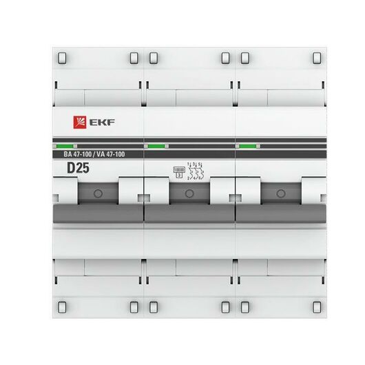 Выключатель автоматический модульный 3п D 25А 10кА ВА 47-100 PROxima EKF mcb47100-3-25D-pro • Купить по низкой цене в интернет-магазине СМЭК