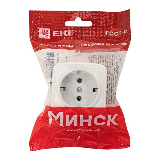 Розетка 1-м ОП Минск 16А IP20 с заземл. бел. Basic EKF EGR16-028-10, изображение 6 • Купить по низкой цене в интернет-магазине СМЭК