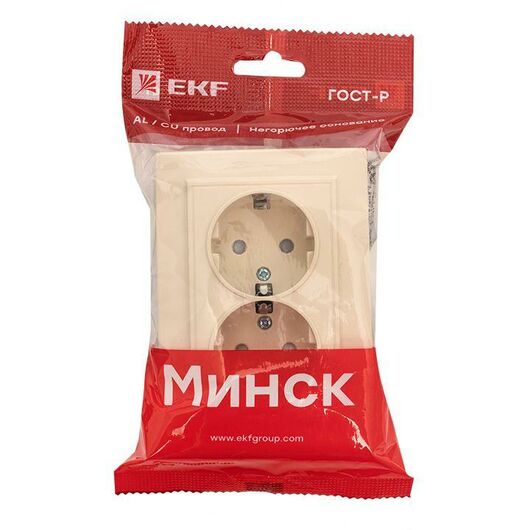 Розетка 2-м СП Минск 16А IP20 с заземл. защ. шторки беж. EKF ERR16-128-200, изображение 3 • Купить по низкой цене в интернет-магазине СМЭК