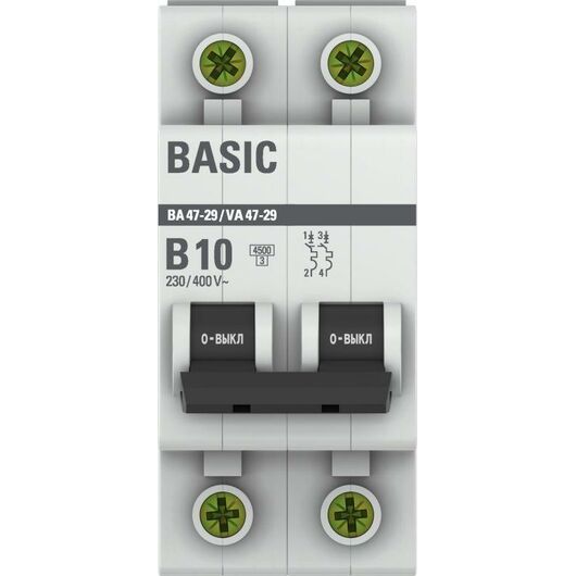 Выключатель автоматический модульный 2п B 10А 4.5кА ВА 47-29 Basic EKF mcb4729-2-10-B • Купить по низкой цене в интернет-магазине СМЭК
