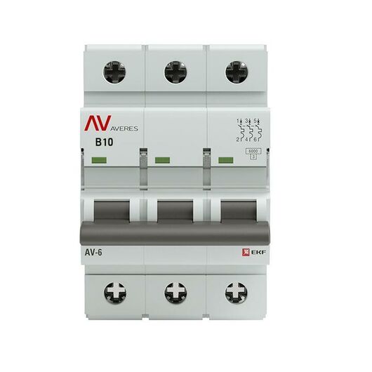 Выключатель автоматический модульный 3п B 10А 6кА AV-6 AVERES EKF mcb6-3-10B-av • Купить по низкой цене в интернет-магазине СМЭК