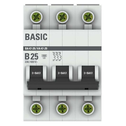 Выключатель автоматический модульный 3п B 25А 4.5кА ВА 47-29 Basic EKF mcb4729-3-25-B • Купить по низкой цене в интернет-магазине СМЭК