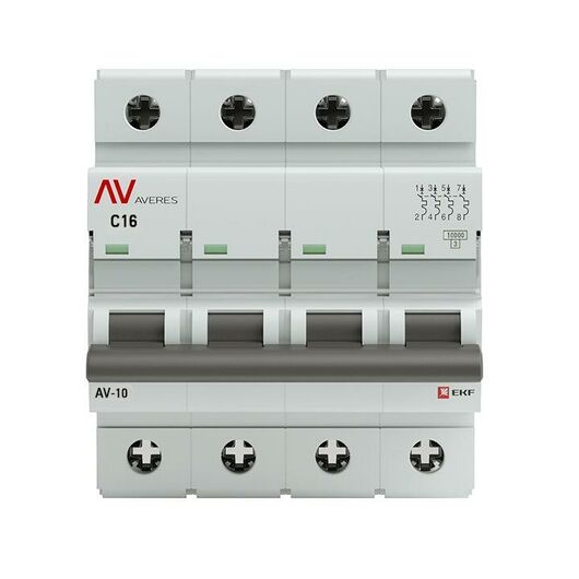 Выключатель автоматический модульный 4п C 16А 10кА AV-10 AVERES EKF mcb10-4-16C-av • Купить по низкой цене в интернет-магазине СМЭК