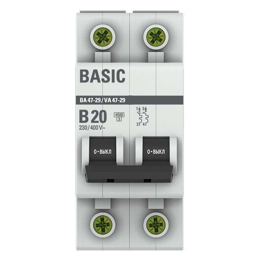 Выключатель автоматический модульный 2п B 20А 4.5кА ВА 47-29 Basic EKF mcb4729-2-20-B • Купить по низкой цене в интернет-магазине СМЭК