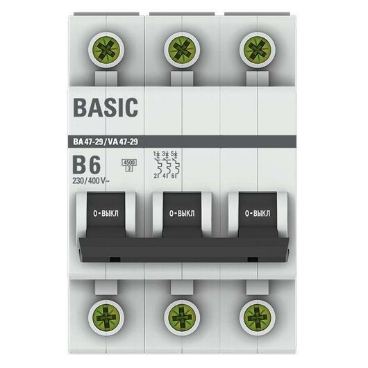 Выключатель автоматический модульный 3п B 6А 4.5кА ВА 47-29 Basic EKF mcb4729-3-06-B • Купить по низкой цене в интернет-магазине СМЭК