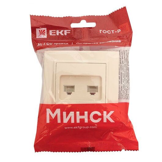 Розетка компьютерная 2-м СП Минск RJ45 беж. EKF ERK02-035-20, изображение 4 • Купить по низкой цене в интернет-магазине СМЭК