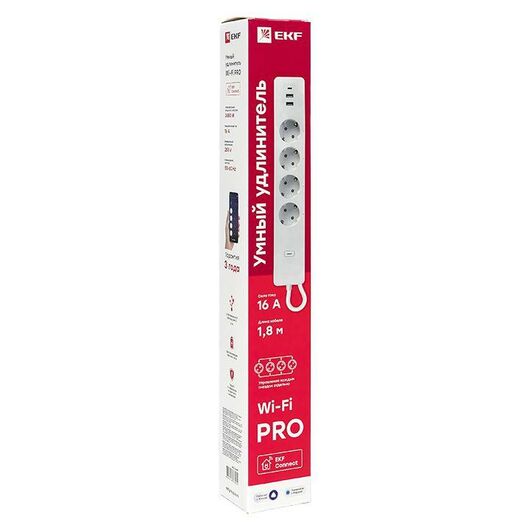 Удлинитель умный 4х1.8м 16А IP20 Connect PRO Wi-Fi 3хUSB с выкл. с управлением по Wi-Fi PRO PROxima EKF RCE-2-WF, изображение 6 • Купить по низкой цене в интернет-магазине СМЭК