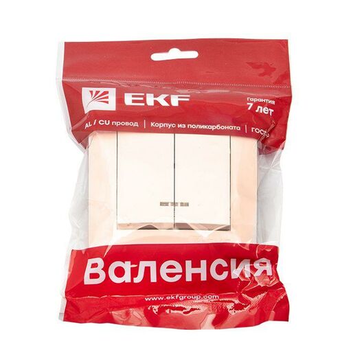 Выключатель 2-кл. СП Валенсия 10А IP20 с индикатором крем. PROxima EKF EWV10-123-20, изображение 3 • Купить по низкой цене в интернет-магазине СМЭК