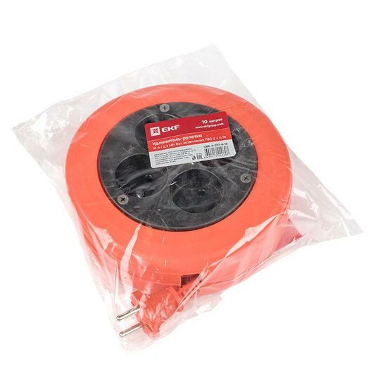 Удлинитель-рулетка 4х10м без заземл. 10А IP20 2.3кВт ПВС 2х0.75 PROxima EKF UBR-6-257-4-10 • Купить по низкой цене в интернет-магазине СМЭК
