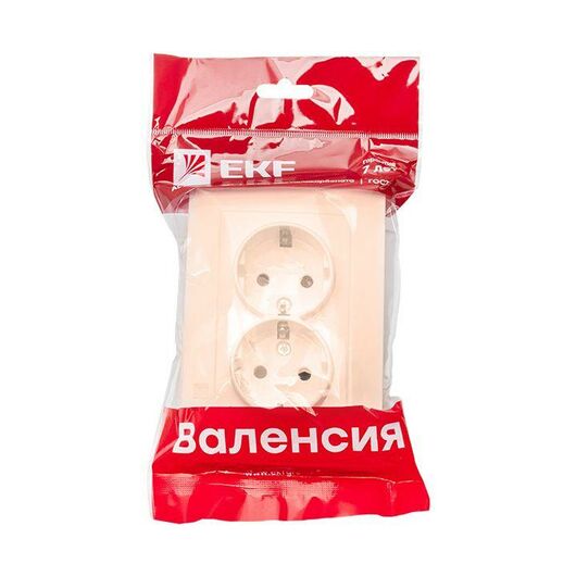 Розетка 2-м СП Валенсия 16А IP20 с заземл. защ. шторки крем. PROxima EKF EWR16-128-20, изображение 3 • Купить по низкой цене в интернет-магазине СМЭК