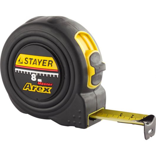 Рулетка с двумя фиксаторами STAYER Arex 8м х 25мм 3410-08 • Купить по низкой цене в интернет-магазине СМЭК