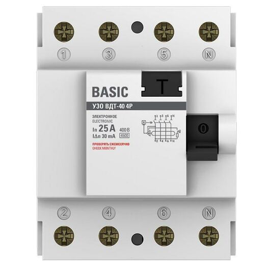 Выключатель дифференциального тока (УЗО) 4п 25А 30мА (электрон.) Basic EKF elcb-4-25-30e-sim • Купить по низкой цене в интернет-магазине СМЭК