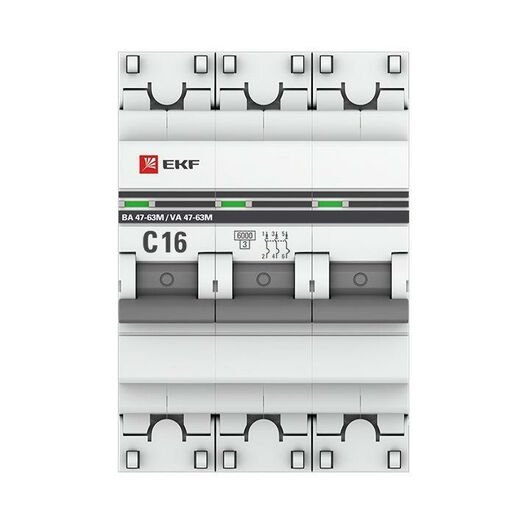 Выключатель автоматический модульный 3п C 16А 6кА ВА 47-63M электромагнит. расцеп. PROxima EKF mcb4763m-6-3-16C-pro • Купить по низкой цене в интернет-магазине СМЭК