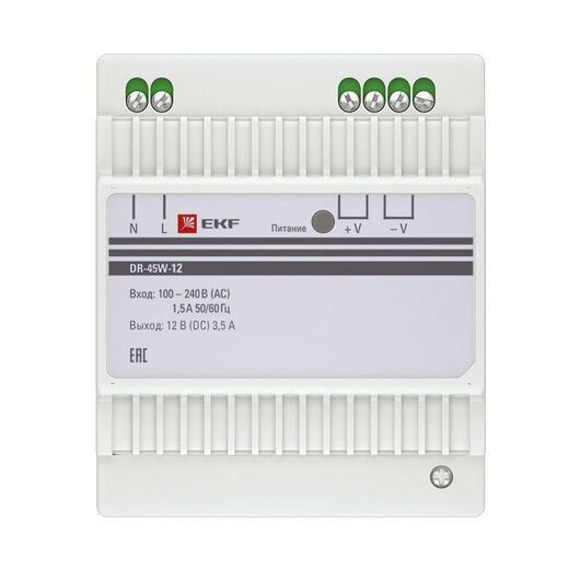 Блок питания 12В DR-45W-12 PROxima EKF dr-45w-12, изображение 3 • Купить по низкой цене в интернет-магазине СМЭК