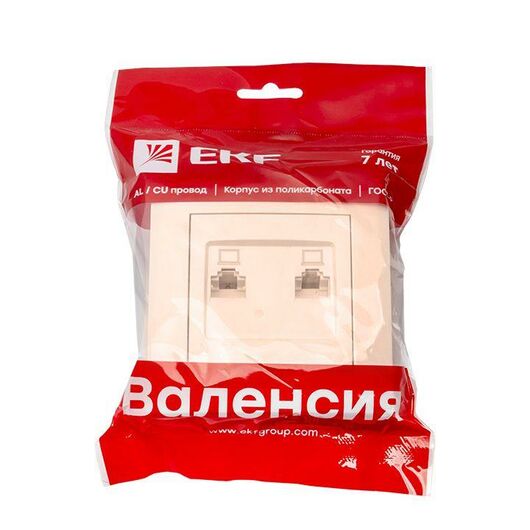 Розетка компьютерная 2-м СП Валенсия RJ45 крем. PROxima EKF EWK02-035-20, изображение 4 • Купить по низкой цене в интернет-магазине СМЭК