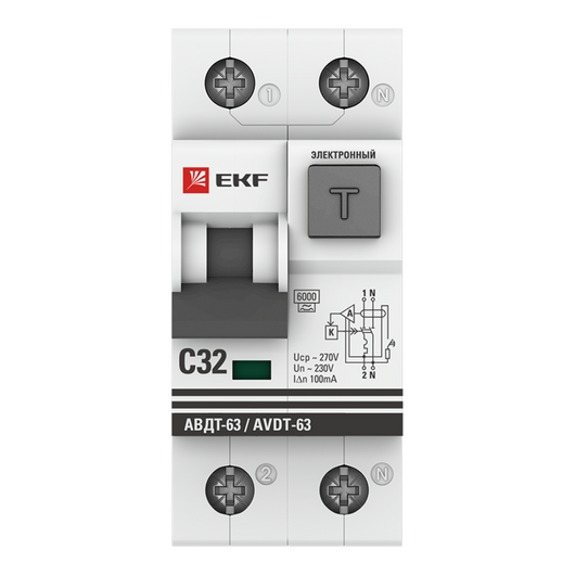 Выключатель автоматический дифференциального тока 32А 100мА тип AC 6кА АВДТ-63 электрон. PROxima EKF DA63-32-100e-AC, изображение 3 • Купить по низкой цене в интернет-магазине СМЭК
