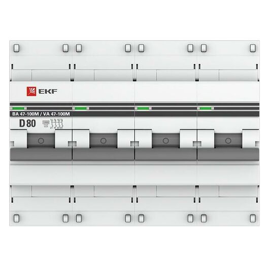 Выключатель автоматический модульный 4п D 80А 10кА ВА 47-100M электромагнит. расцеп. PROxima EKF mcb47100m-4-80D-pro • Купить по низкой цене в интернет-магазине СМЭК