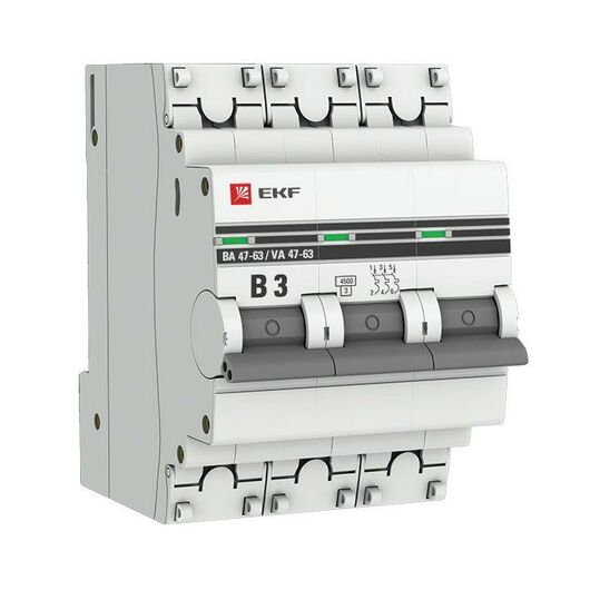 Выключатель автоматический модульный 3п B 3А 4.5кА ВА 47-63 PROxima EKF mcb4763-3-03B-pro • Купить по низкой цене в интернет-магазине СМЭК